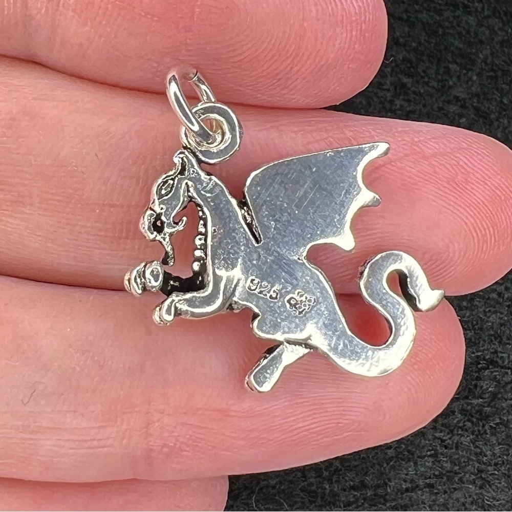 Sterling Silver .925 Dragon Pendant Charm – Mythical Fantasy Creature - Picture 4 of 6